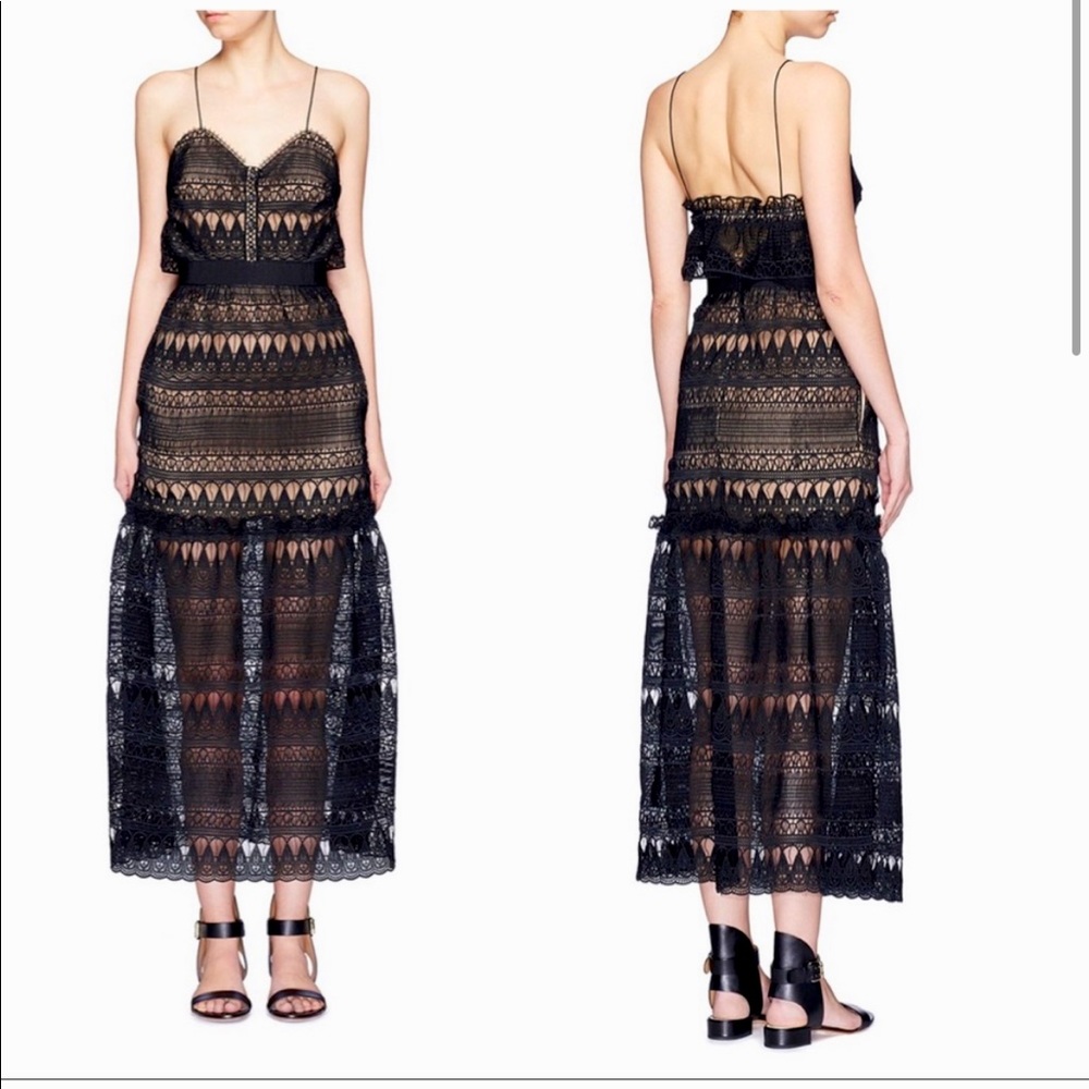Self-Portrait Midi Dress - Black Size 8 (US)